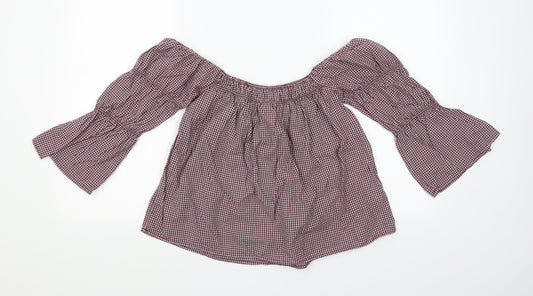 New Look Womens Red Check  Basic Blouse Size 6