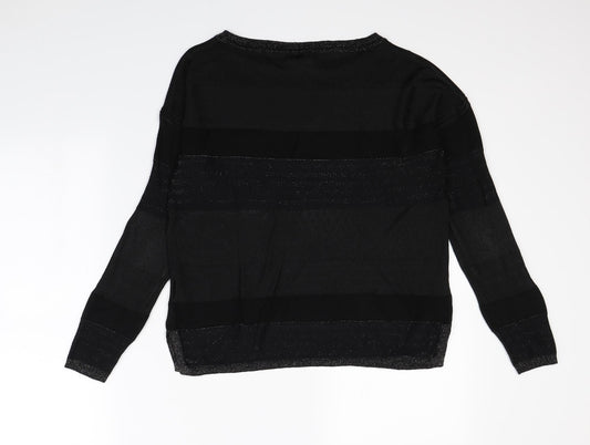 NEXT Womens Black Striped  Pullover Sweatshirt Size 8