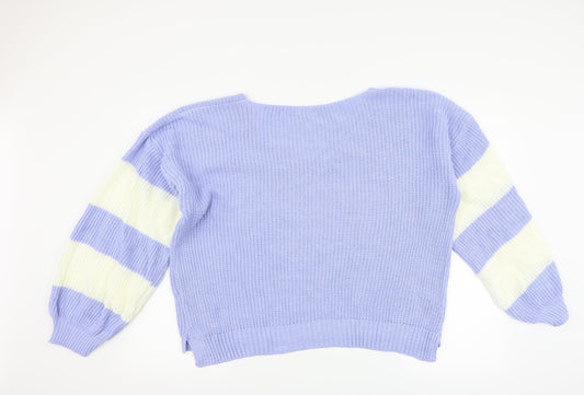 Boohoo Womens Blue Striped  Pullover Jumper Size S