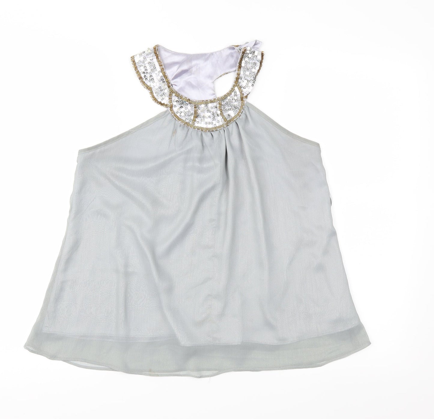 Beauty Angel Womens Grey Geometric Chiffon Basic Blouse Size 14
