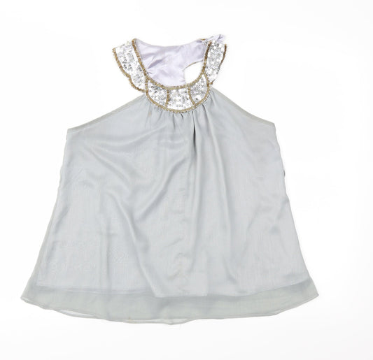 Beauty Angel Womens Grey Geometric Chiffon Basic Blouse Size 14