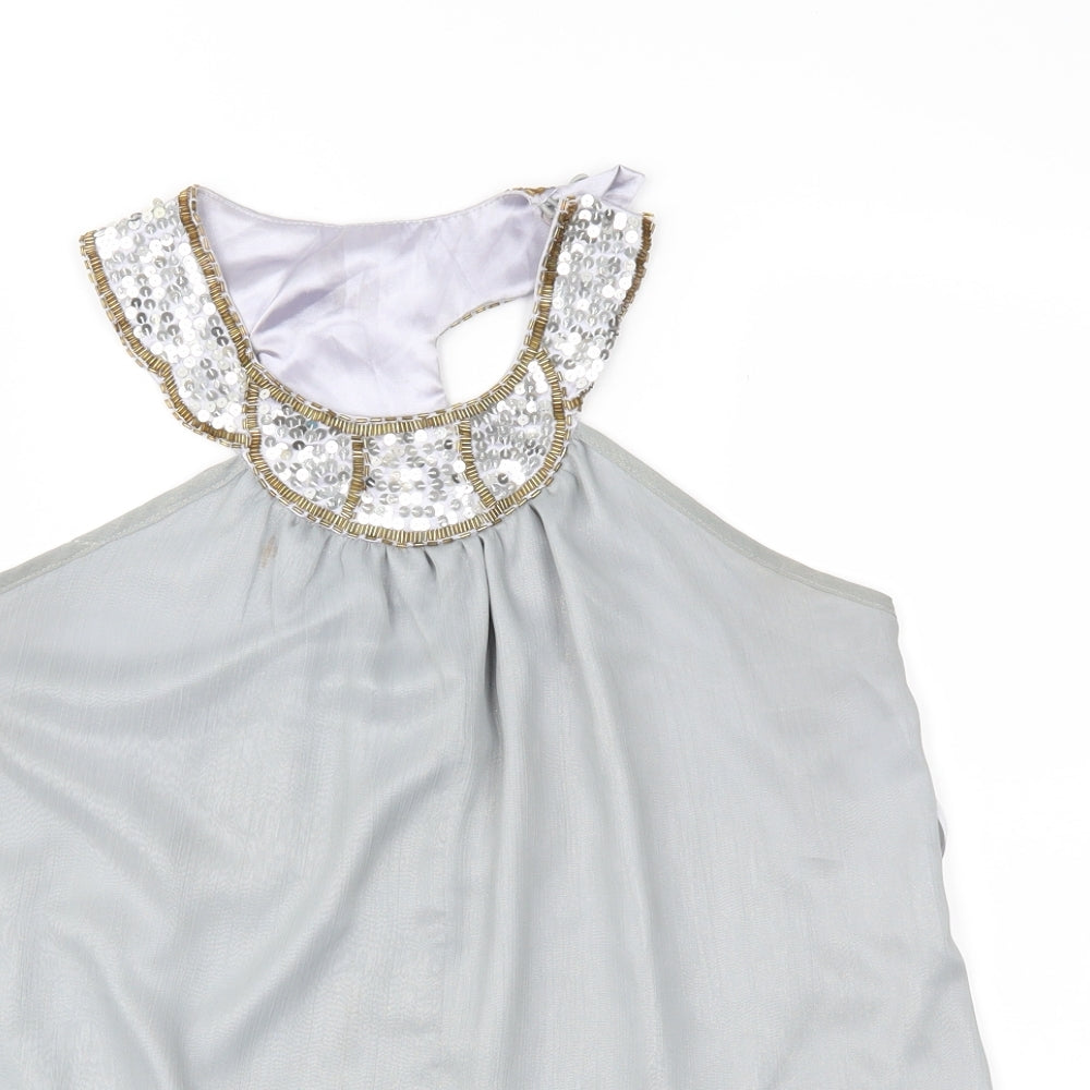 Beauty Angel Womens Grey Geometric Chiffon Basic Blouse Size 14
