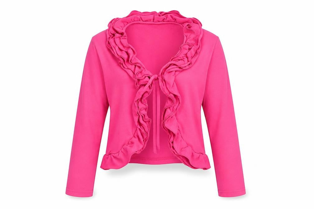 Front view of Pom Pom girls’ pink jersey jacket, size 6, years