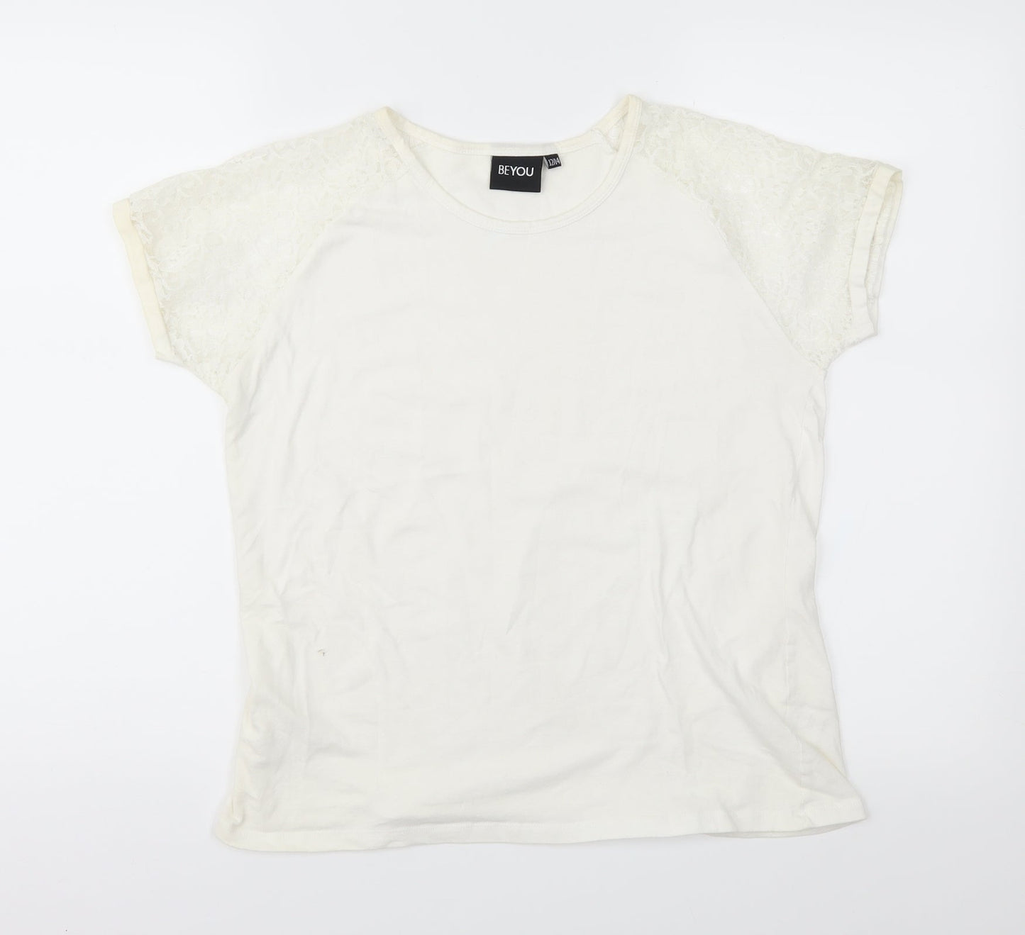 Be You Womens Ivory  Jersey Basic T-Shirt Size 12