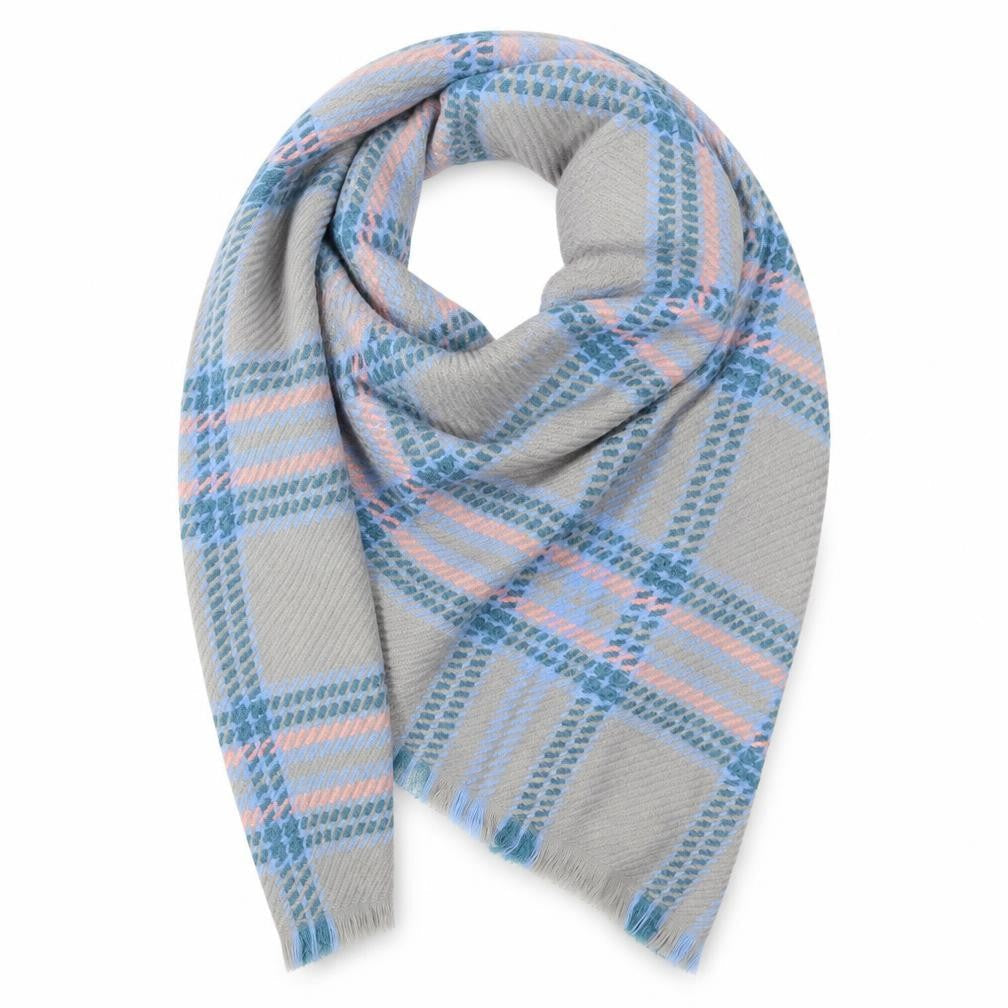 Front view of Prew women’s grey check shawl/wrap
