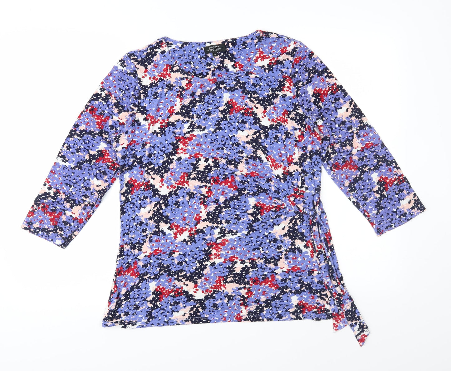 Papaya Womens Blue Floral Jersey Basic Blouse Size 14