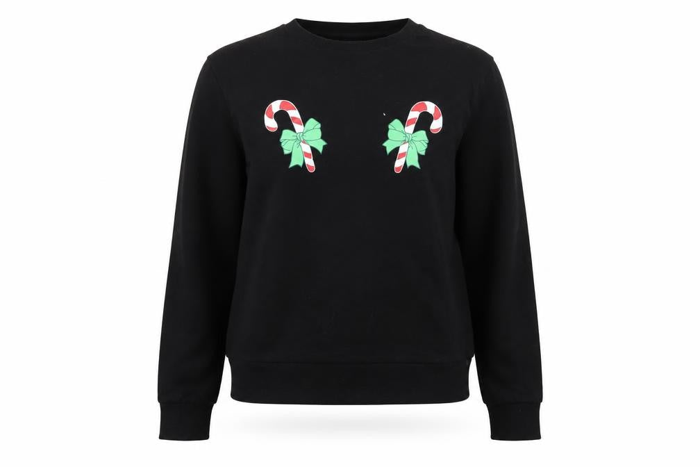 Front view of Divided by H&M women’s black pullover sweatshirt, size S