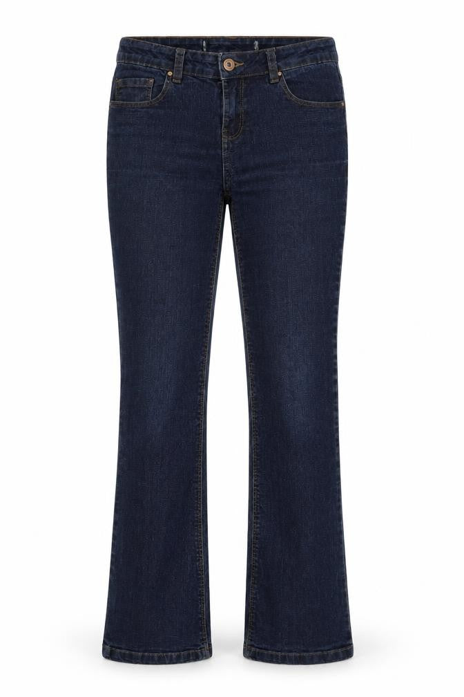 Front view of women’s blue straight jeans, size UK 28, in, 27-inch leg