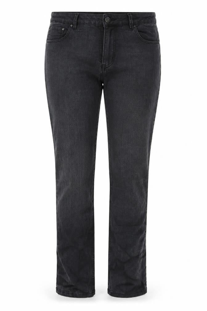 Front view of straight women’s black straight jeans, size UK 36, in, 27-inch leg