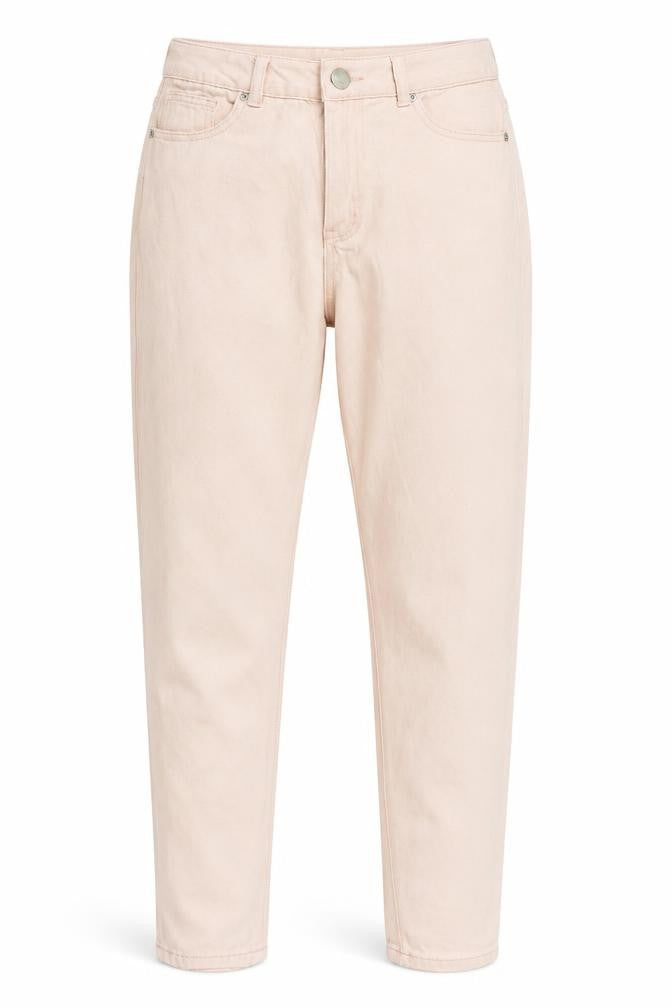 Front view of Boohoo women’s pink skinny jeans, size UK 12, 25-inch leg