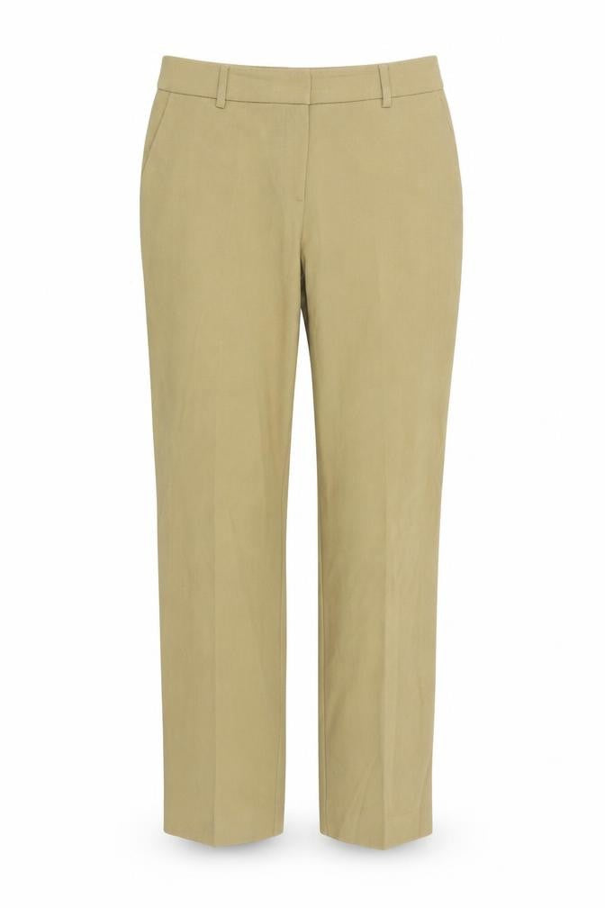Front view of Marks & Spencer women’s beige trousers, size UK 10, 25-inch leg