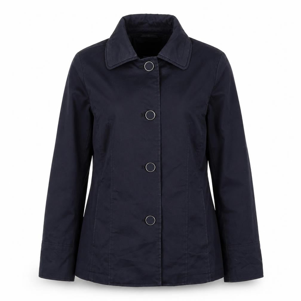 Front view of Per Una women’s blue rain coat coat, size UK 12