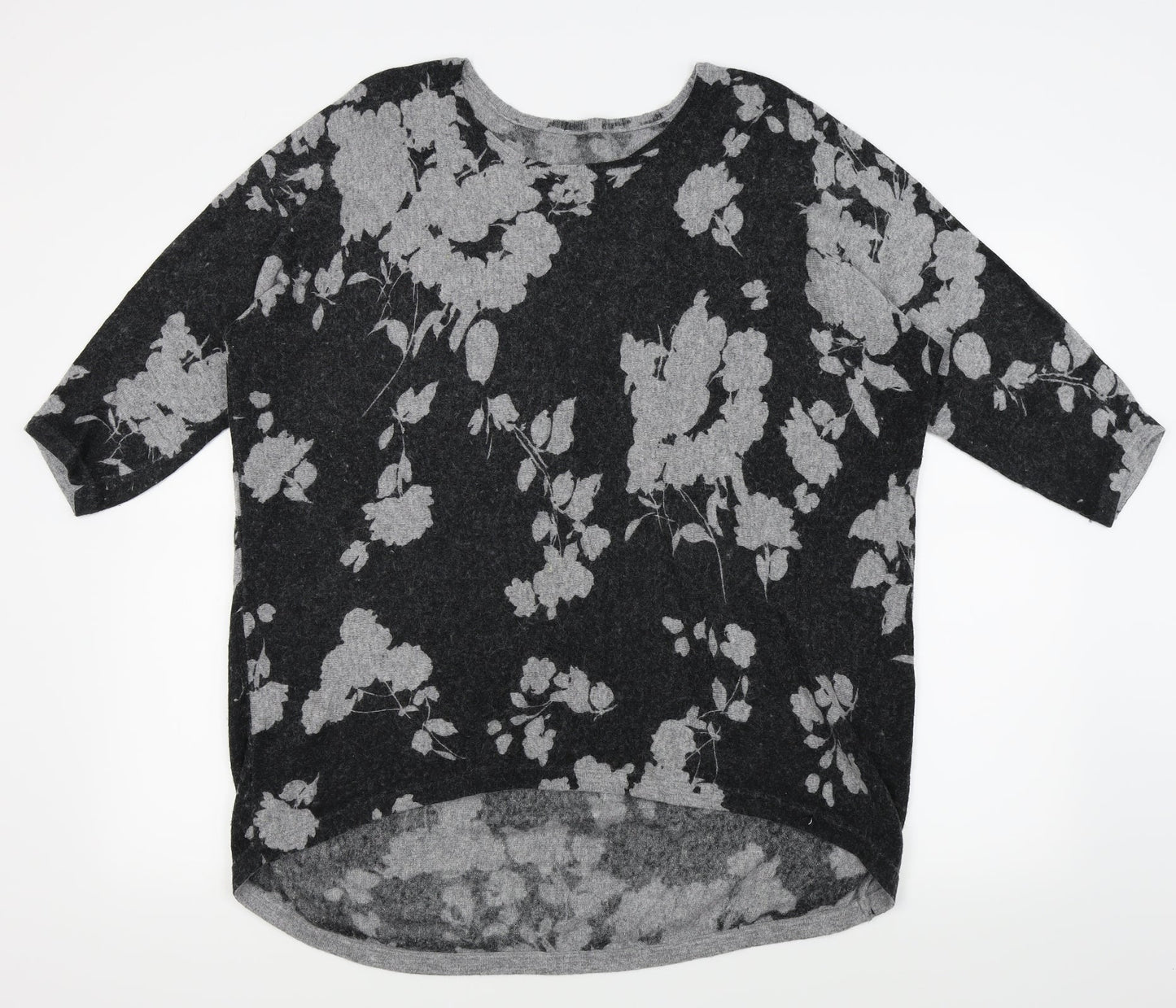 Roman Womens Grey Floral  Basic T-Shirt Size 12