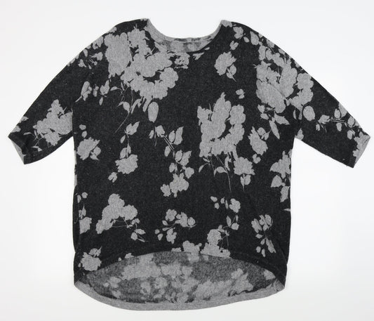 Roman Womens Grey Floral  Basic T-Shirt Size 12