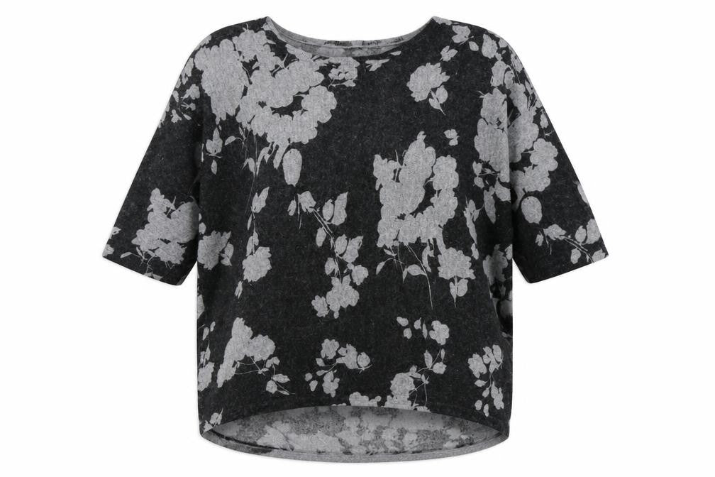 Front view of Roman women’s grey floral basic t-shirt, size UK 12