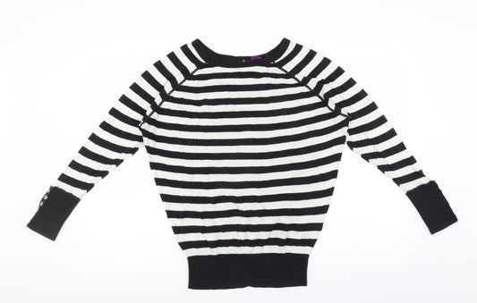 Hoxton Chic Womens Black Striped  Pullover Jumper Size M  - button back