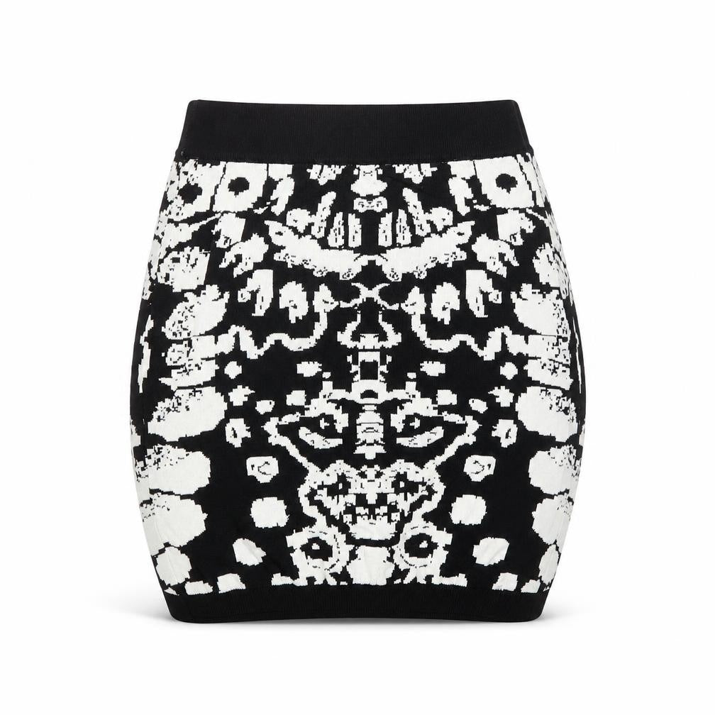 Front view of swede paris women’s black bandage skirt, size S