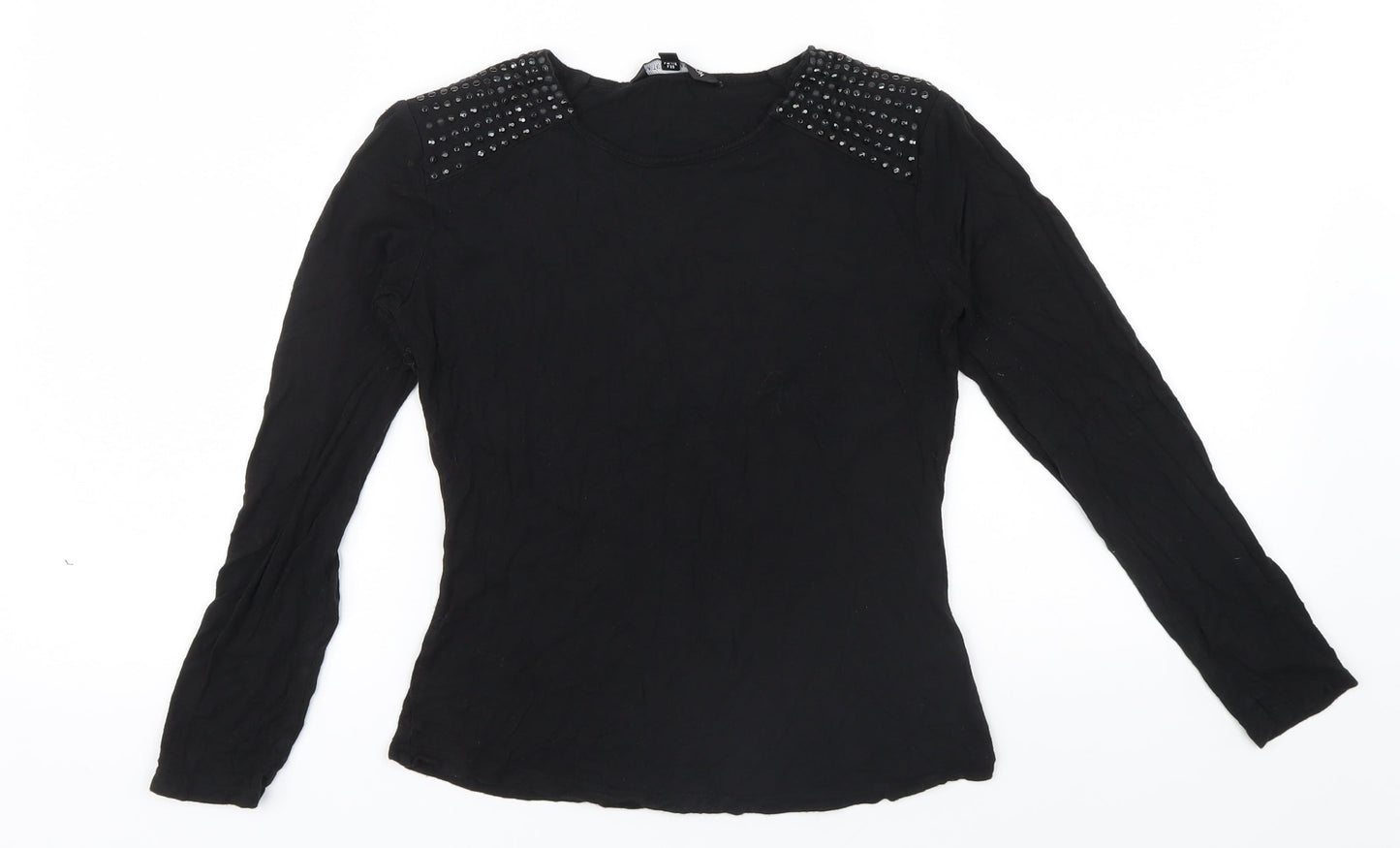 M&S Girls Black   Basic Polo Size 8 Years  - STUDDED SHOULDER
