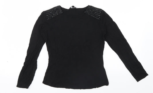 M&S Girls Black   Basic Polo Size 8 Years  - STUDDED SHOULDER