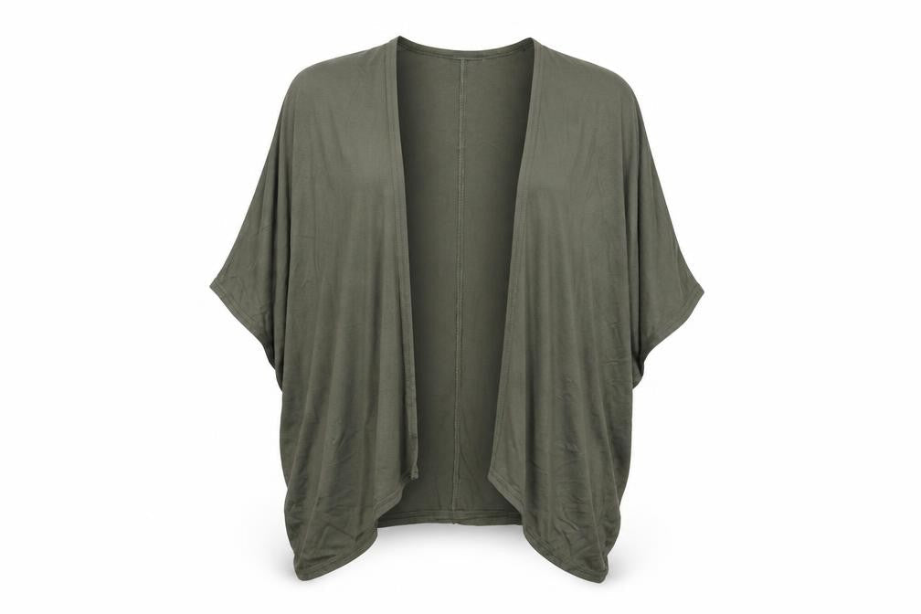 Front view of Boohoo women’s green cardigan jumper, size M