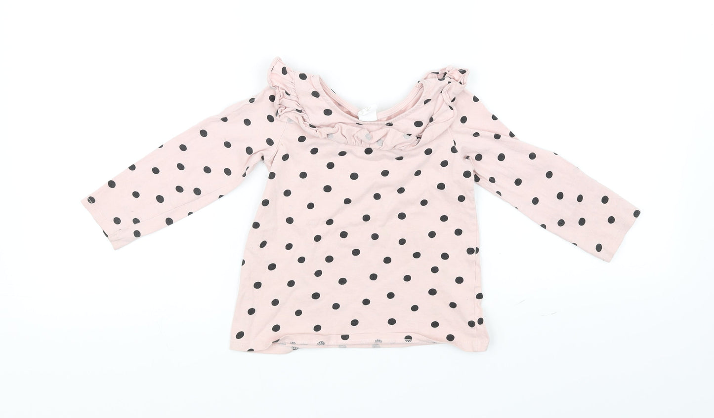 H&M Girls Pink Polka Dot  Basic T-Shirt Size 2 Years
