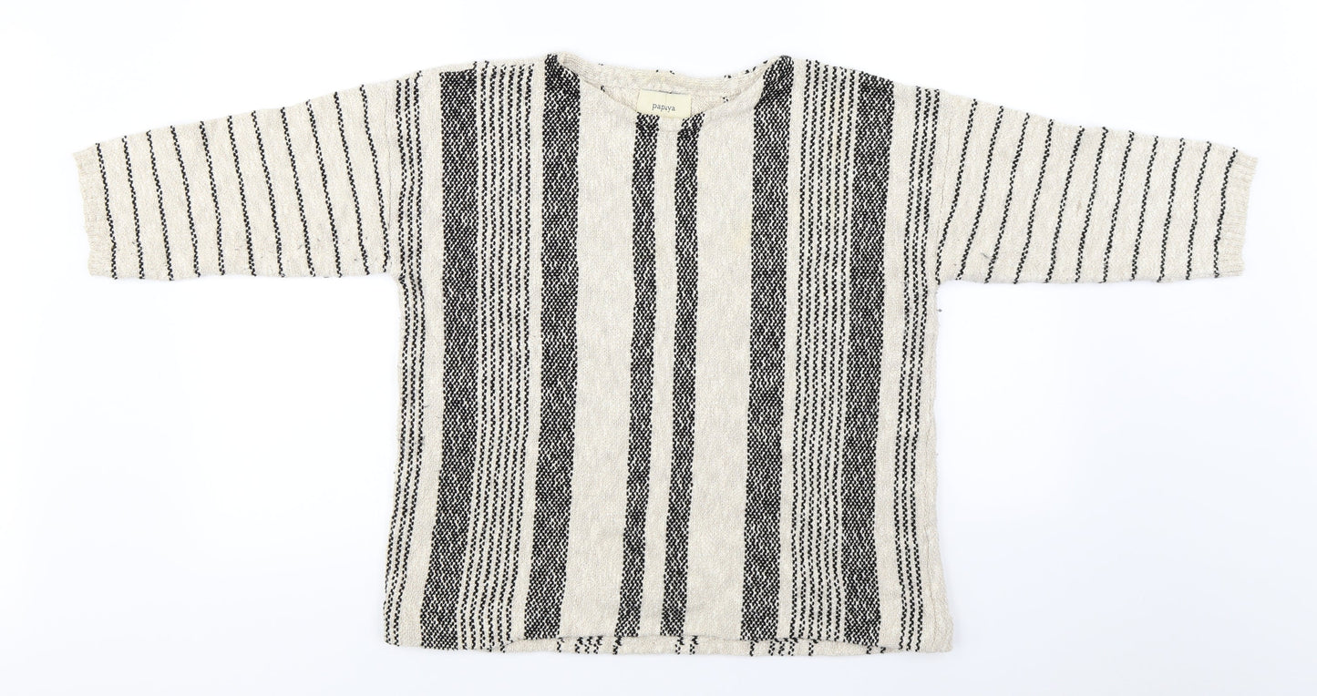 Papaya  Womens Beige Striped  Pullover Jumper Size M