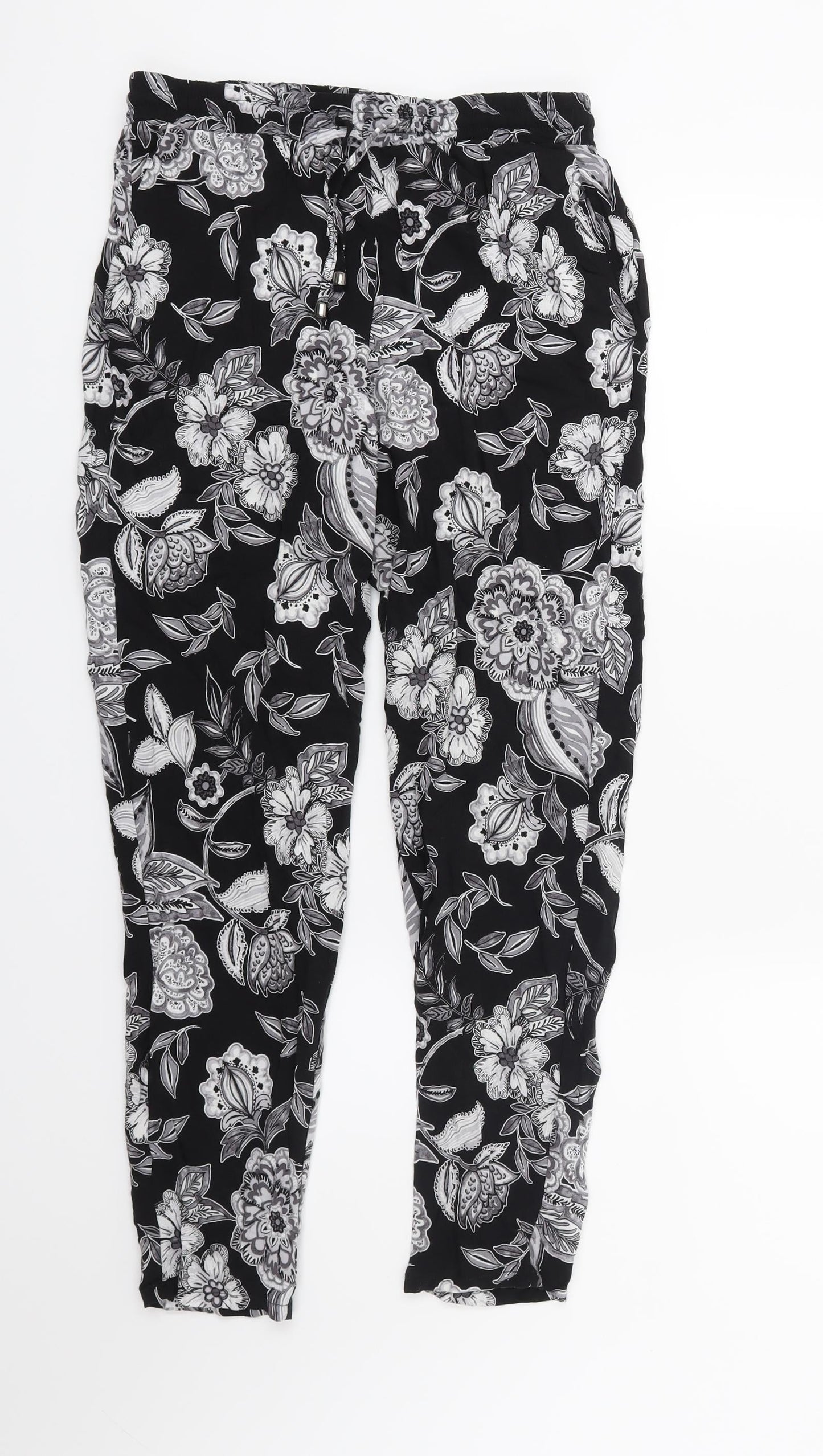 Papaya Womens Black Floral  Harem Trousers Size 8 L26 in