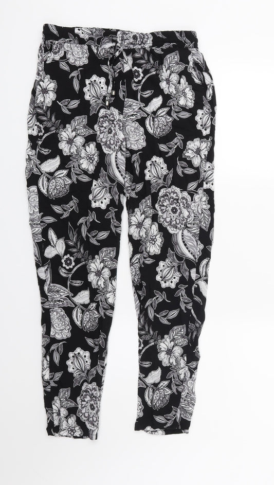Papaya Womens Black Floral  Harem Trousers Size 8 L26 in