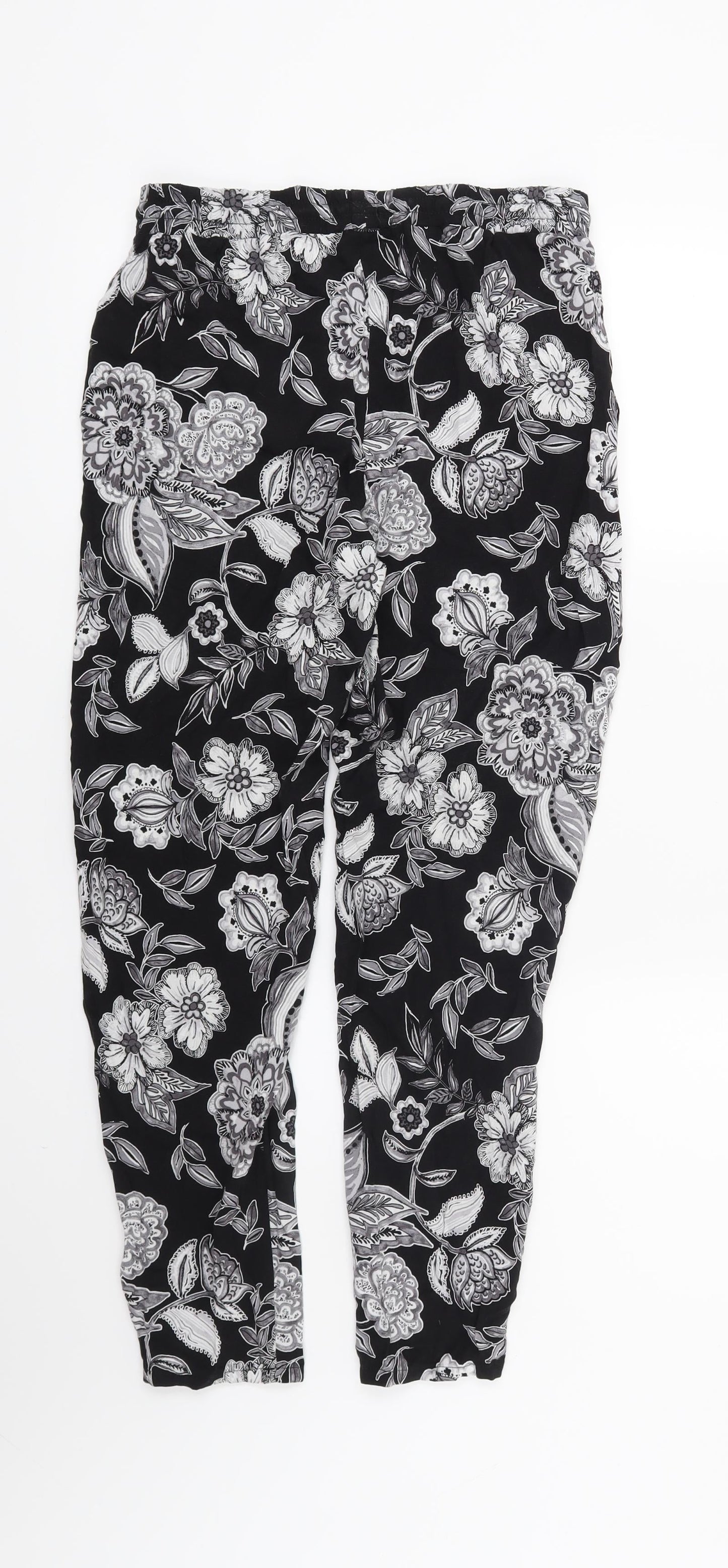 Papaya Womens Black Floral  Harem Trousers Size 8 L26 in