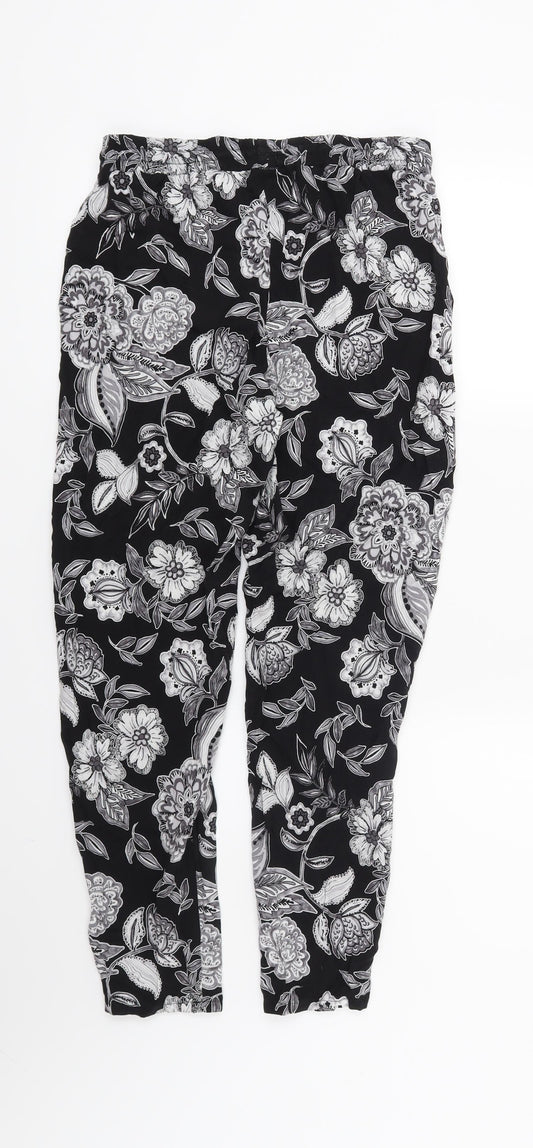 Papaya Womens Black Floral  Harem Trousers Size 8 L26 in