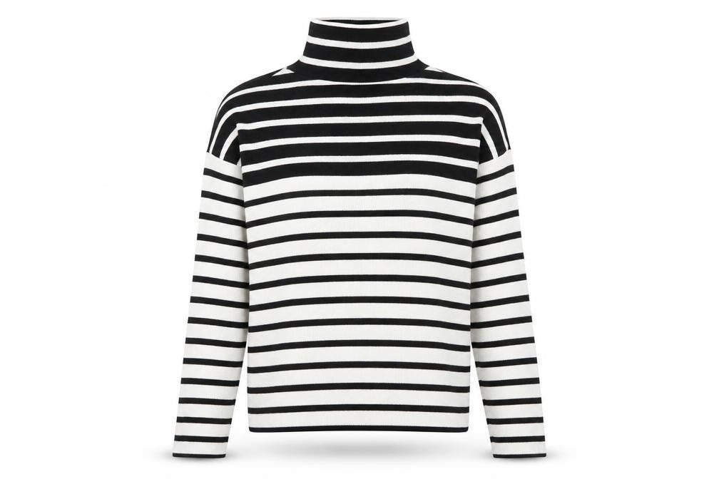 Front view of Peacocks women’s white striped knit jumper, size S