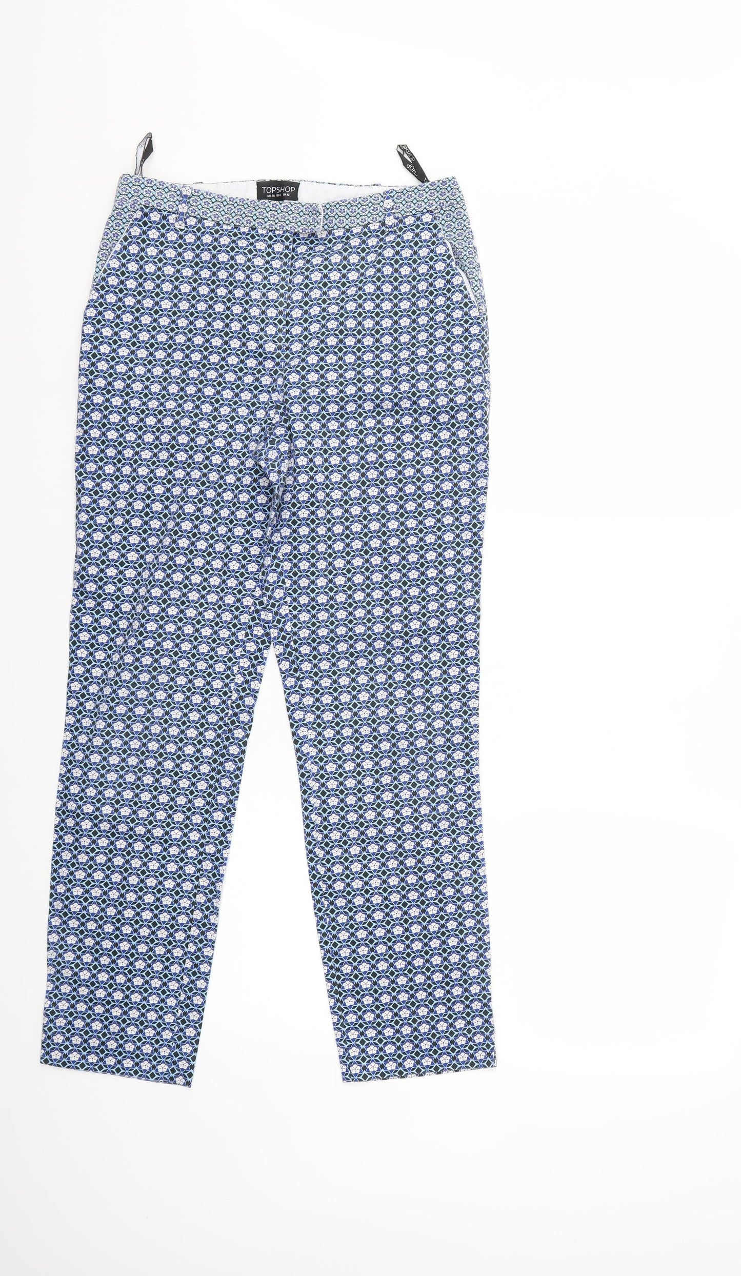 Topshop Womens Blue Geometric  Trousers  Size 10 L27 in