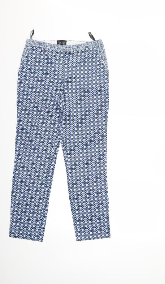 Topshop Womens Blue Geometric  Trousers  Size 10 L27 in