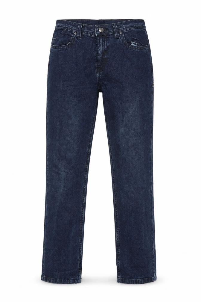 Front view of elle nov women’s blue denim straight jeans, size UK 30, in, 30-inch leg