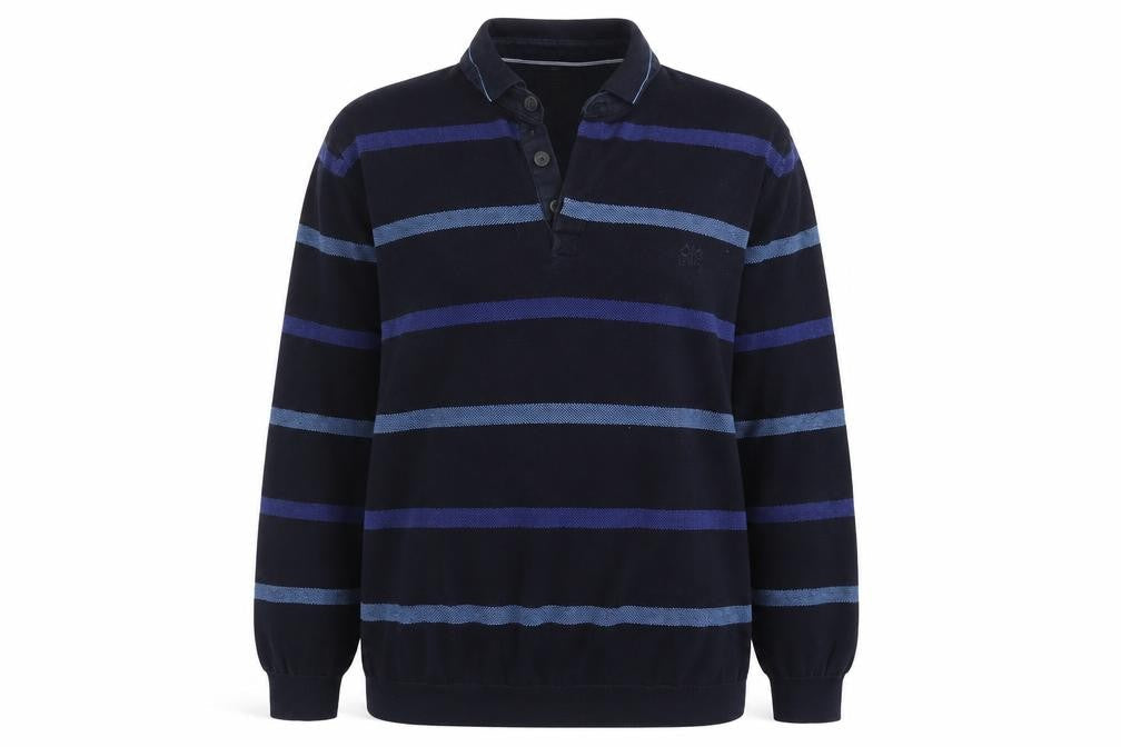 Front view of Atlantic Bay women’s blue striped jumper, size XL
