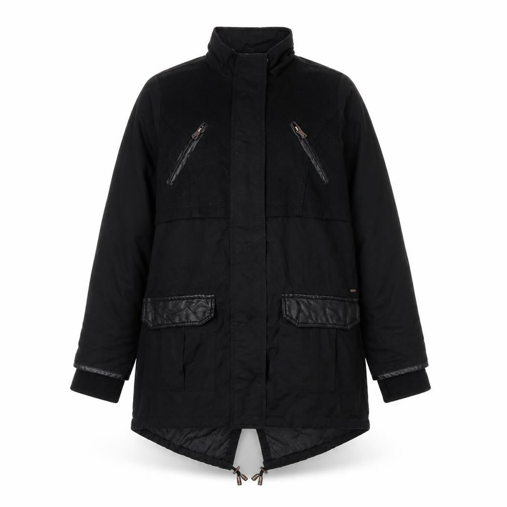 Front view of tiffosi women’s black parka coat, size XS