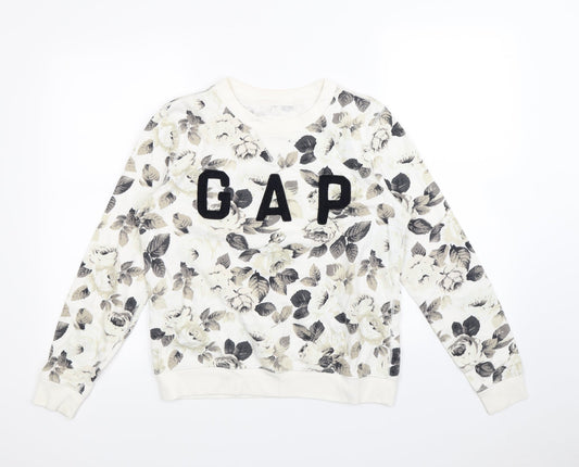 Gap Womens White Floral  Pullover Jumper Size M