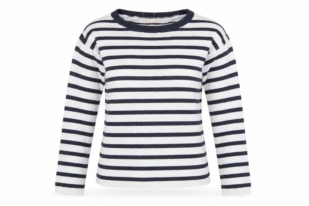 Front view of Cape Daisy women’s black striped basic t-shirt, size UK 8