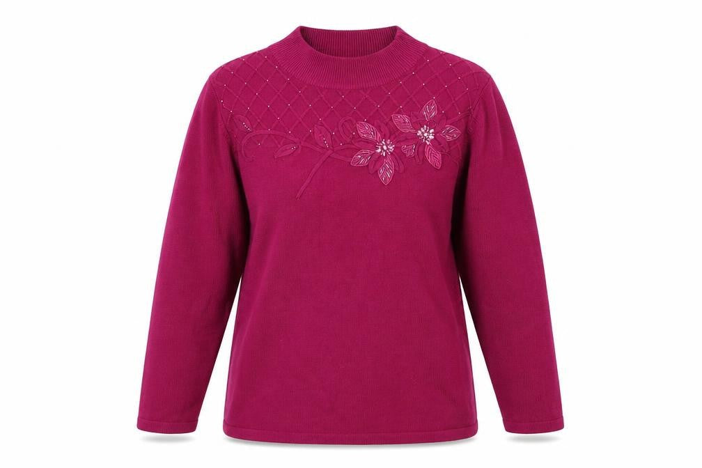 Front view of Bonmarché women’s purple jumper, size S