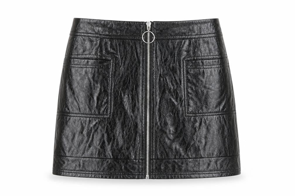 Front view of Topshop women’s black mini skirt, size UK 8