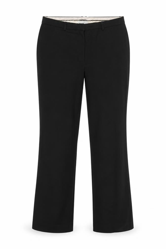 Front view of H&M women’s black rayon dress pants trousers, size UK 12, 30-inch leg