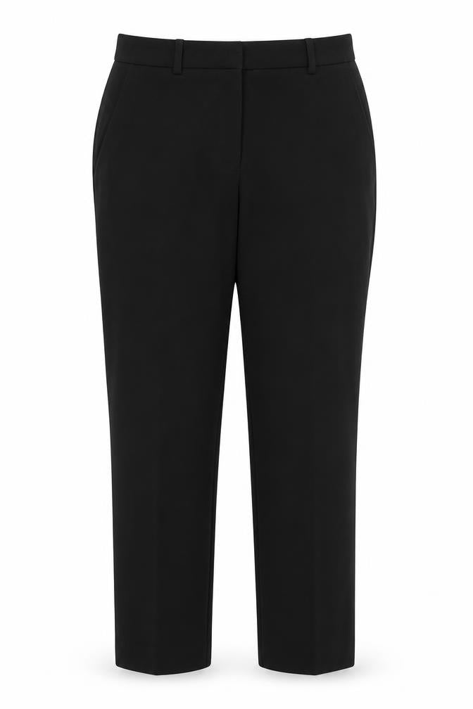Front view of H&M women’s black rayon dress pants trousers, size UK 12, 27-inch leg