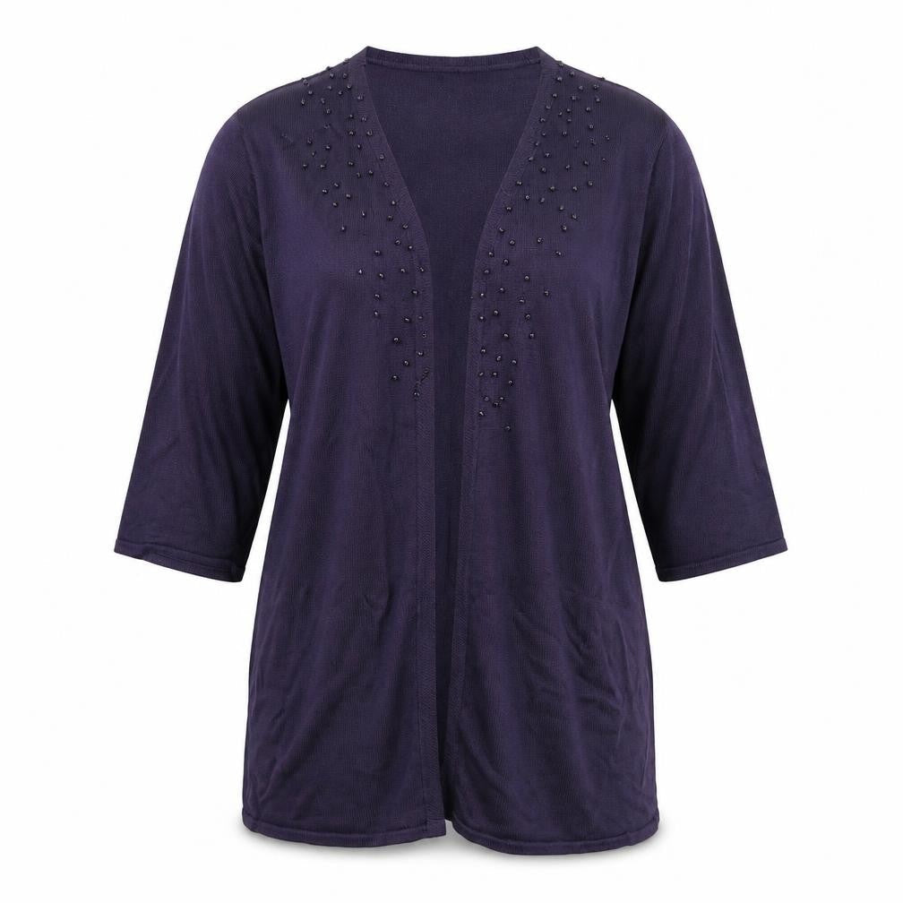 Front view of Personal Choice women’s blue cardigan jumper, size L