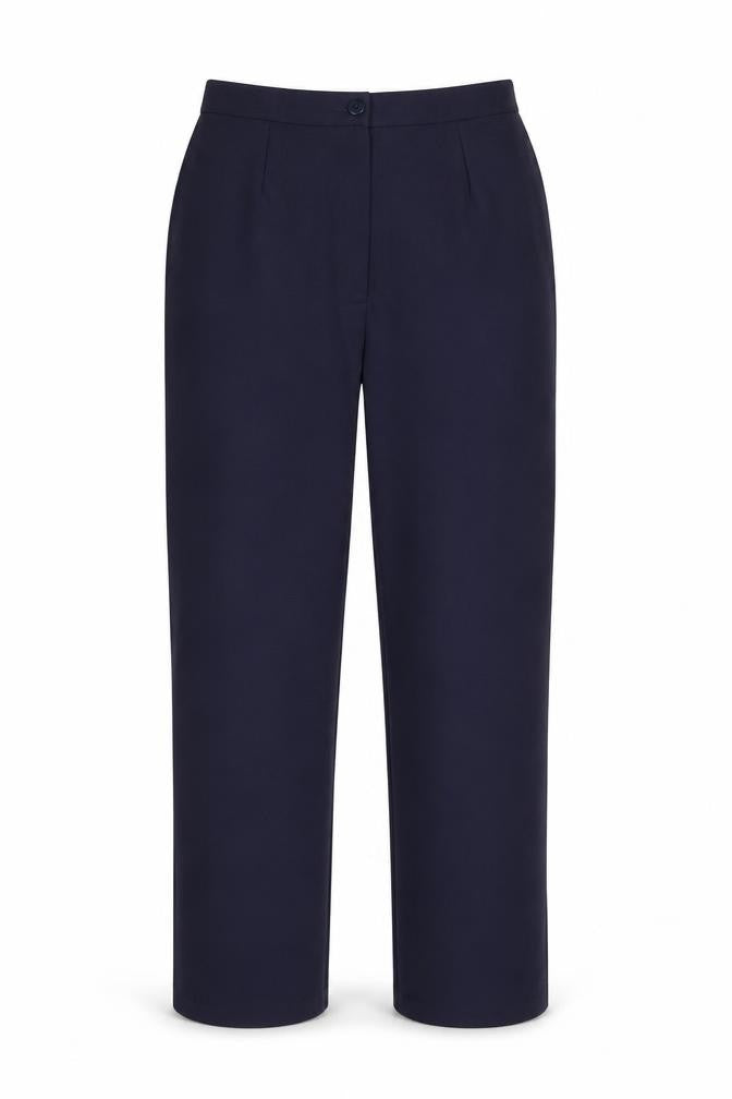 Front view of Essentials women’s blue carpenter trousers, size UK 10, 26-inch leg