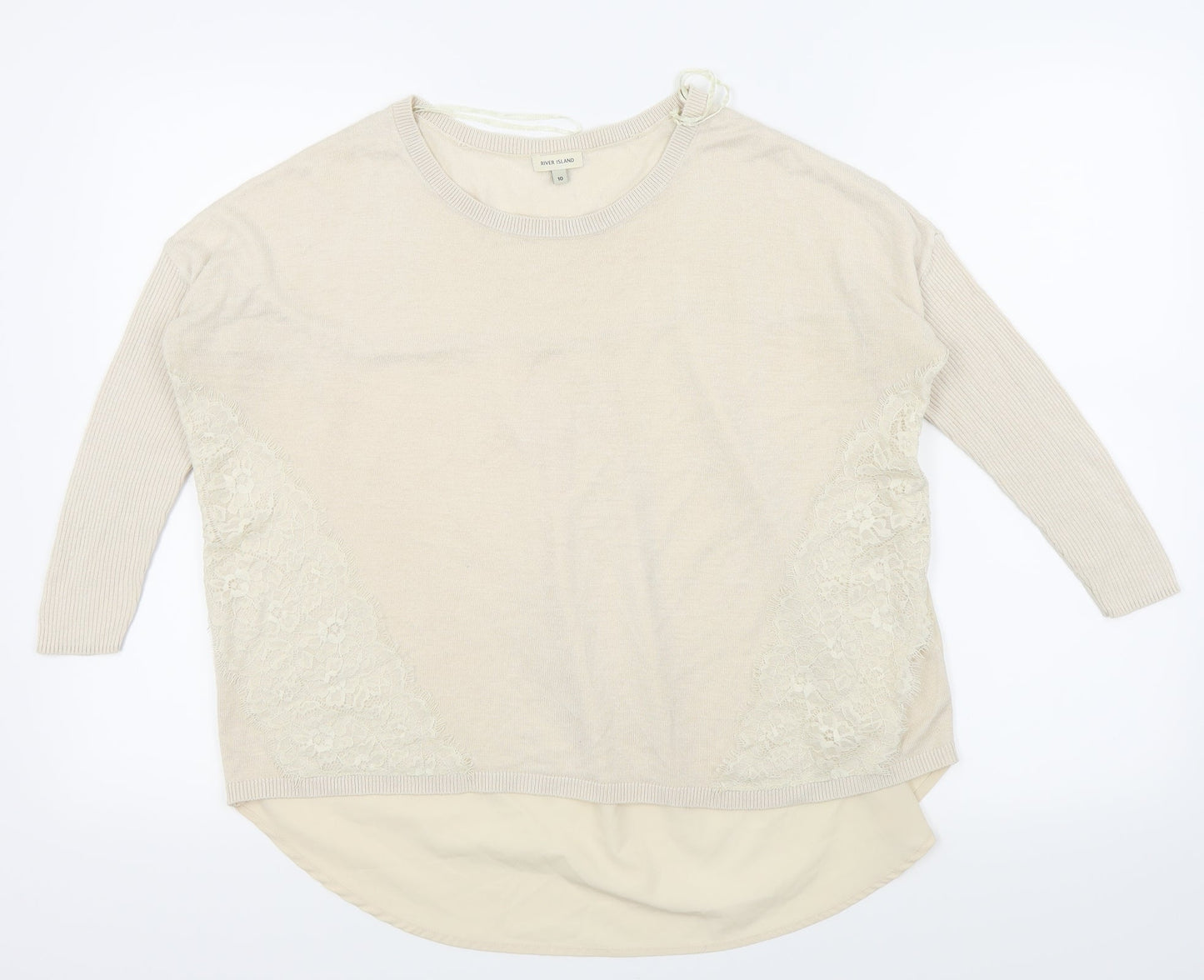 River Island Womens Beige Floral  Basic T-Shirt Size 10