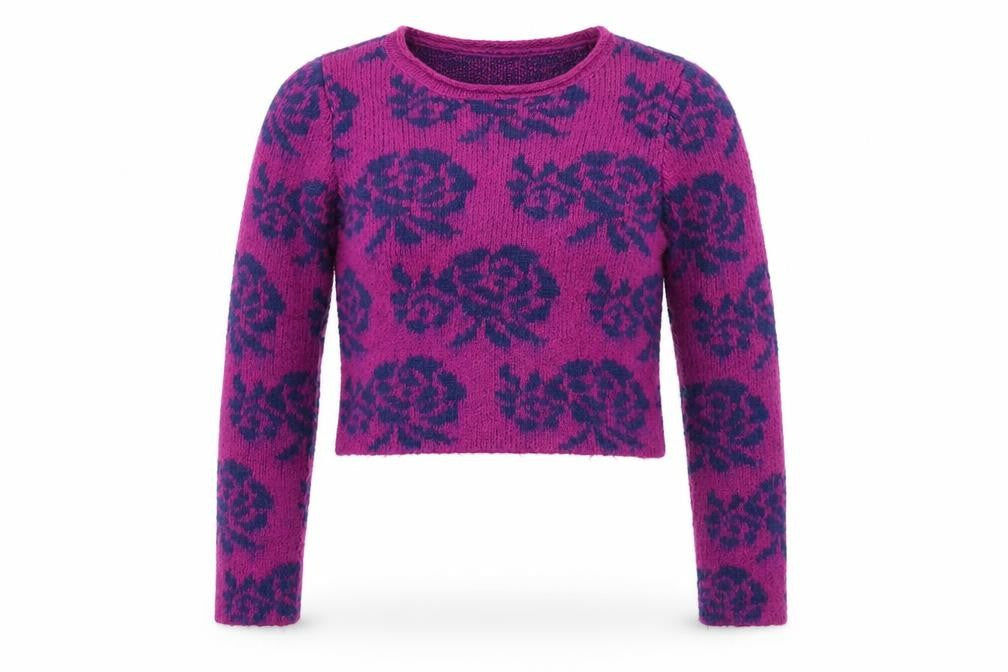 Front view of M&Co girls’ purple floral jumper, size 9-10, years - cropped