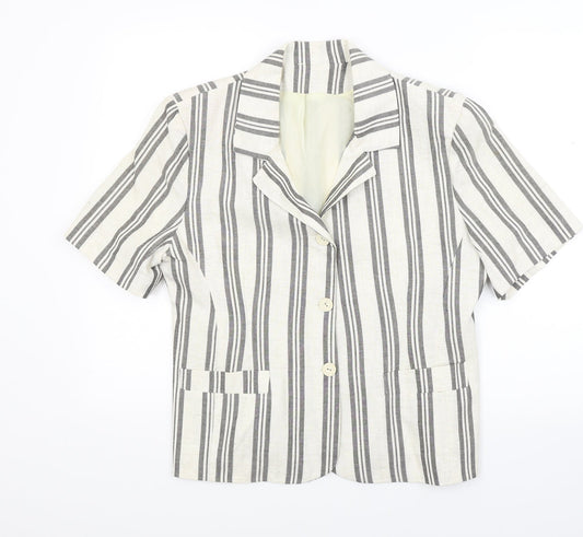 Preworn Womens Beige Striped Rayon Jacket Blazer Size M