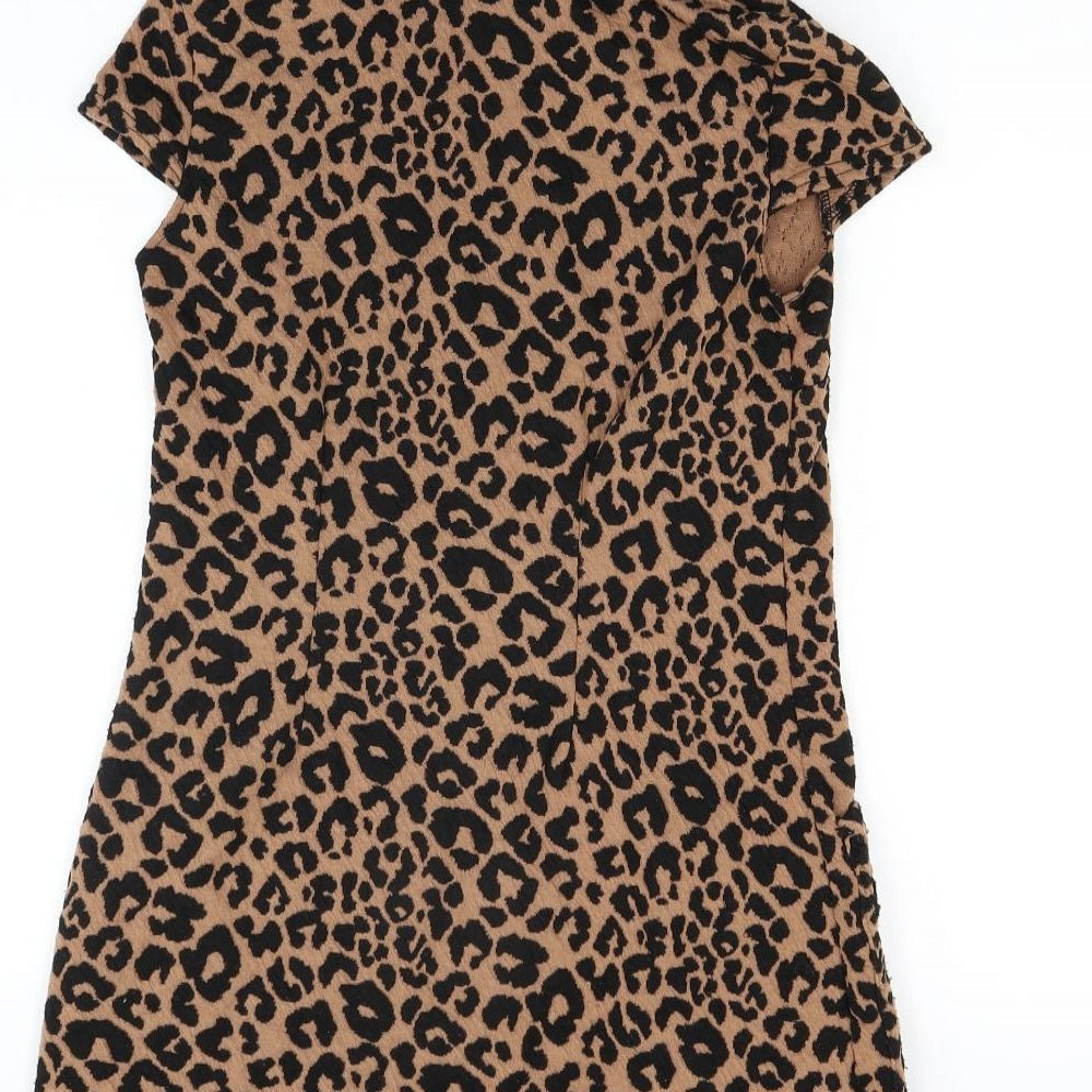 Quiz Womens Brown Animal Print  A-Line  Size 8