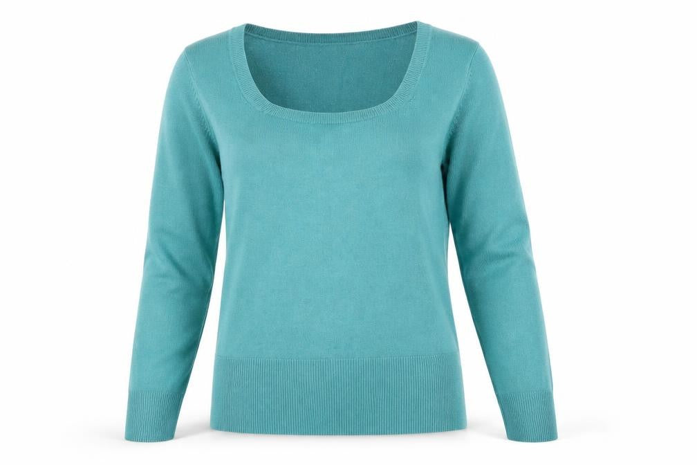 Front view of Matalan women’s green jumper, size UK 16