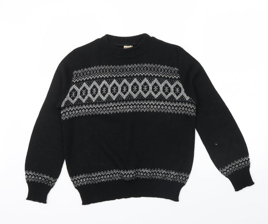 ACRYLICK Womens Black Geometric  Pullover Jumper Size 34  - METALIC SILVER THREAD